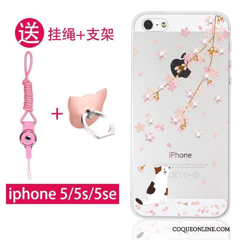 iPhone Se Ornements Suspendus Coque De Téléphone Strass Étui Rose Incassable Protection