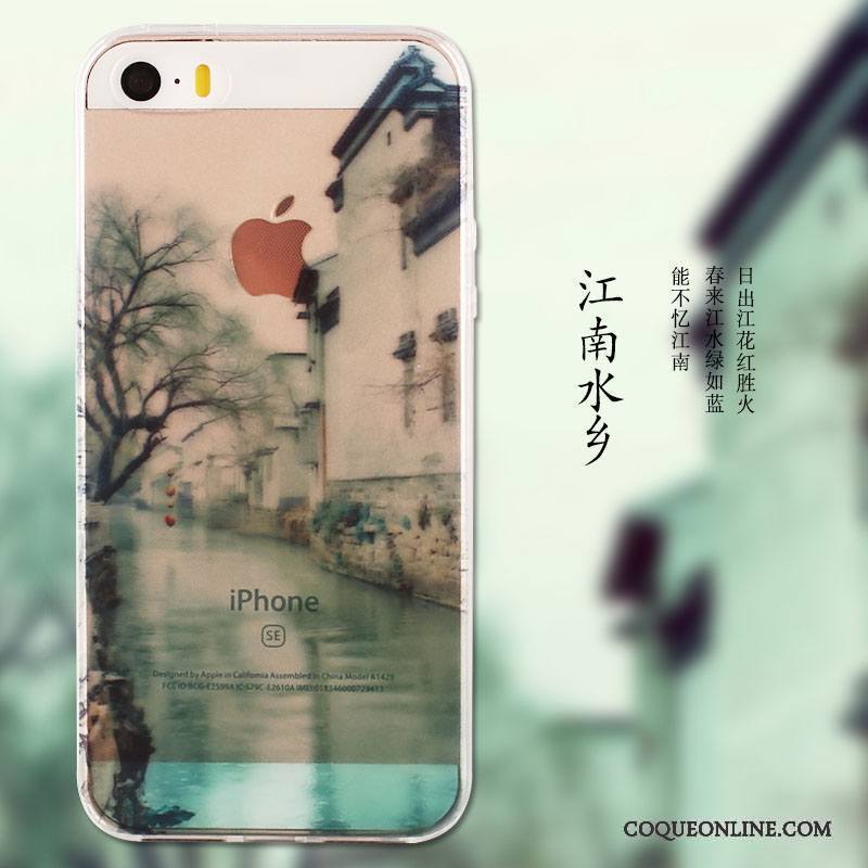 iPhone Se Peinture Dessin Animé Très Mince Incassable Vert Protection Coque