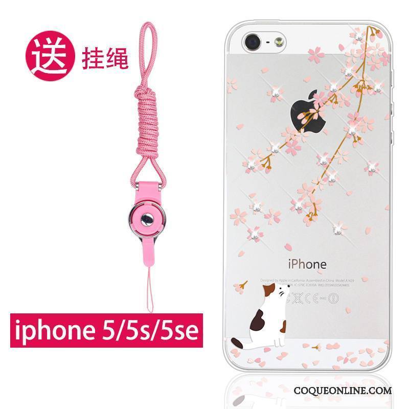 iPhone Se Rose Coque De Téléphone Silicone Tout Compris Ornements Suspendus Étui Fluide Doux