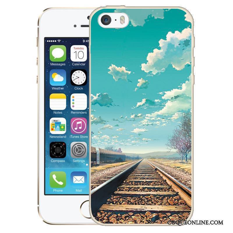 iPhone Se Étui Vert Gaufrage Coque Peinture Silicone Téléphone Portable