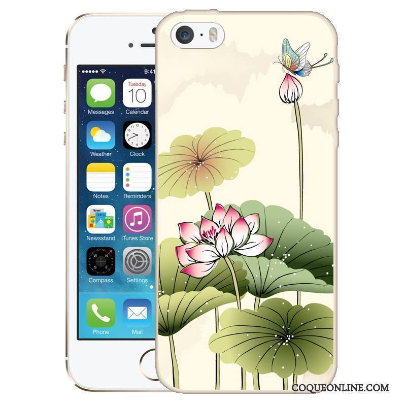 iPhone Se Étui Vert Gaufrage Coque Peinture Silicone Téléphone Portable