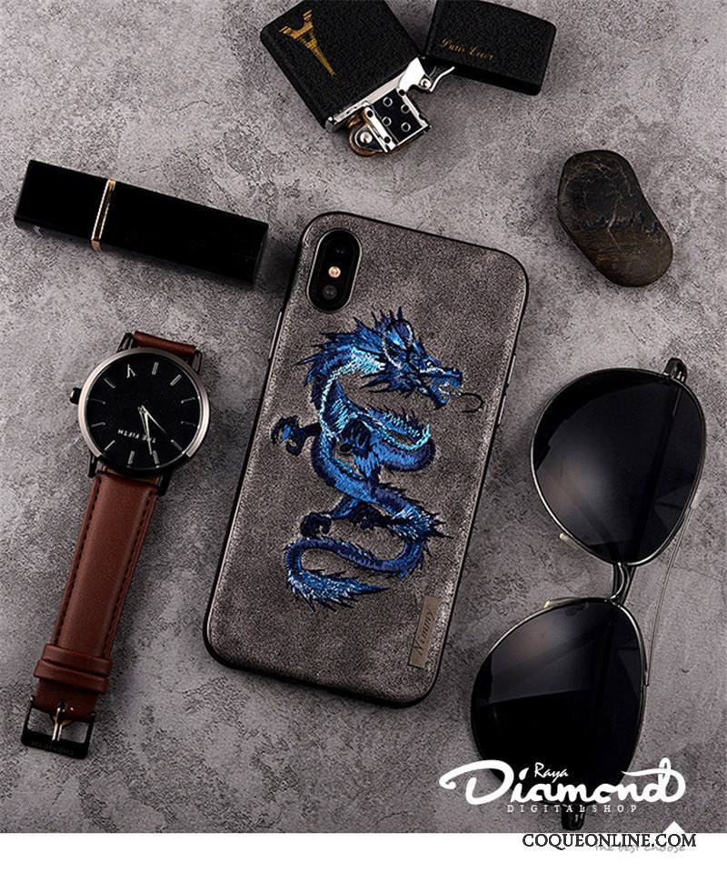 iPhone X Aile Broderie Marque De Tendance Coque De Téléphone Amoureux Dragon