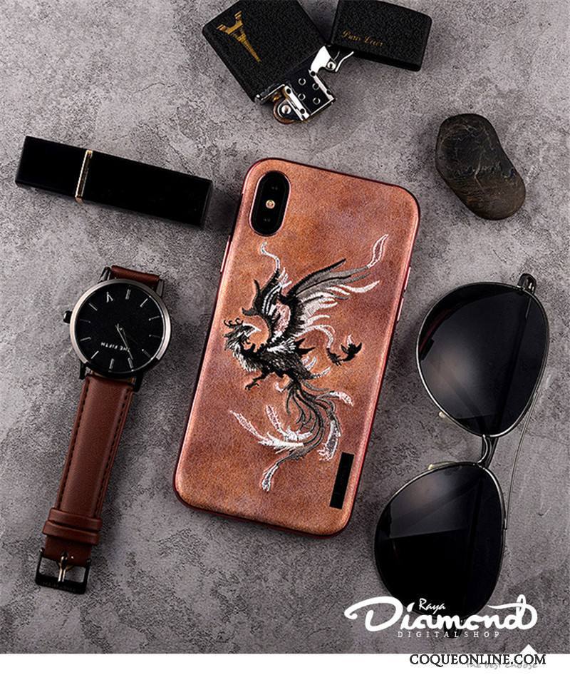 iPhone X Aile Broderie Marque De Tendance Coque De Téléphone Amoureux Dragon
