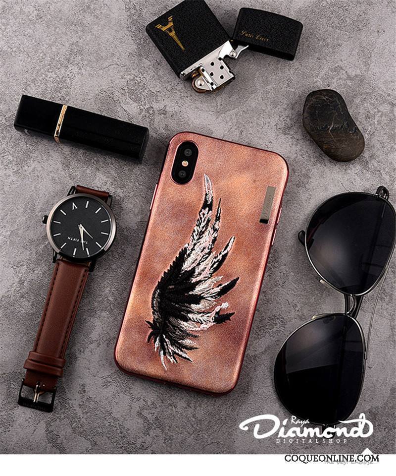 iPhone X Aile Broderie Marque De Tendance Coque De Téléphone Amoureux Dragon