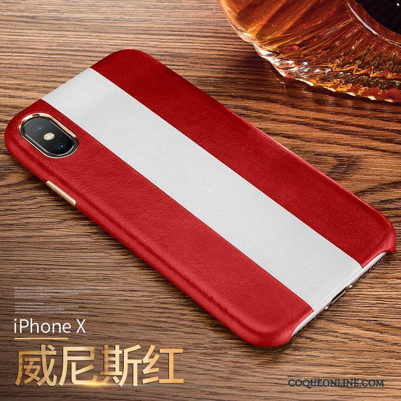 iPhone X Business Étui Incassable Coque De Téléphone Rouge Cuir Véritable Mode