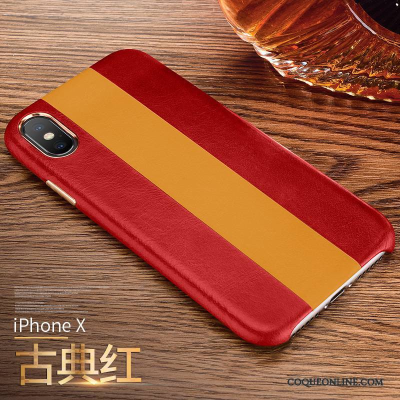 iPhone X Business Étui Incassable Coque De Téléphone Rouge Cuir Véritable Mode