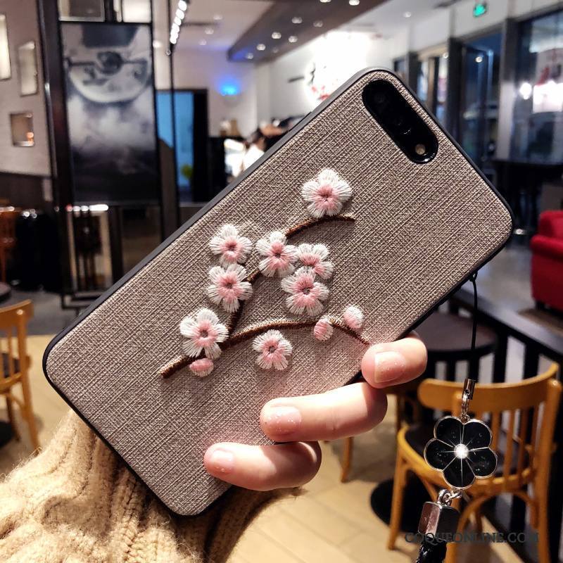 iPhone X Coque De Téléphone Broderie Fluide Doux Fleurs Étui Noir Protection