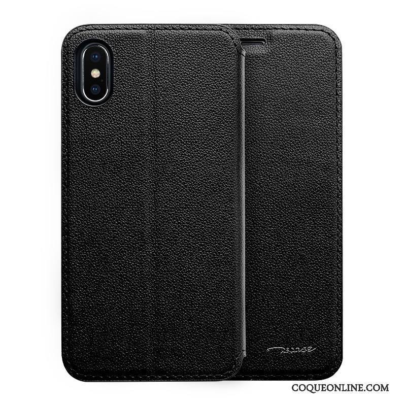 iPhone X Coque Europe Cuir Véritable Housse Incassable Noir Étui En Cuir Dormance