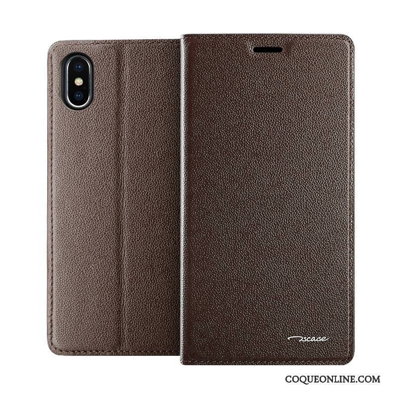 iPhone X Coque Europe Cuir Véritable Housse Incassable Noir Étui En Cuir Dormance