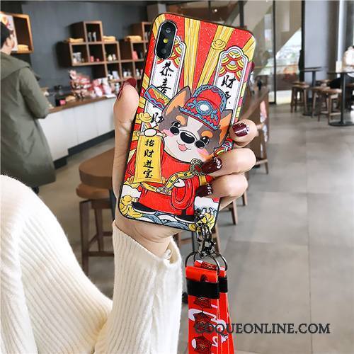 iPhone X Coque Gaufrage Silicone Ornements Suspendus Étui Chiens Rouge Fluide Doux