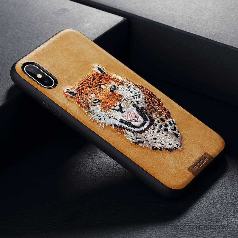 iPhone X Coque Marque De Tendance Jaune Difficile Broderie De Téléphone Luxe