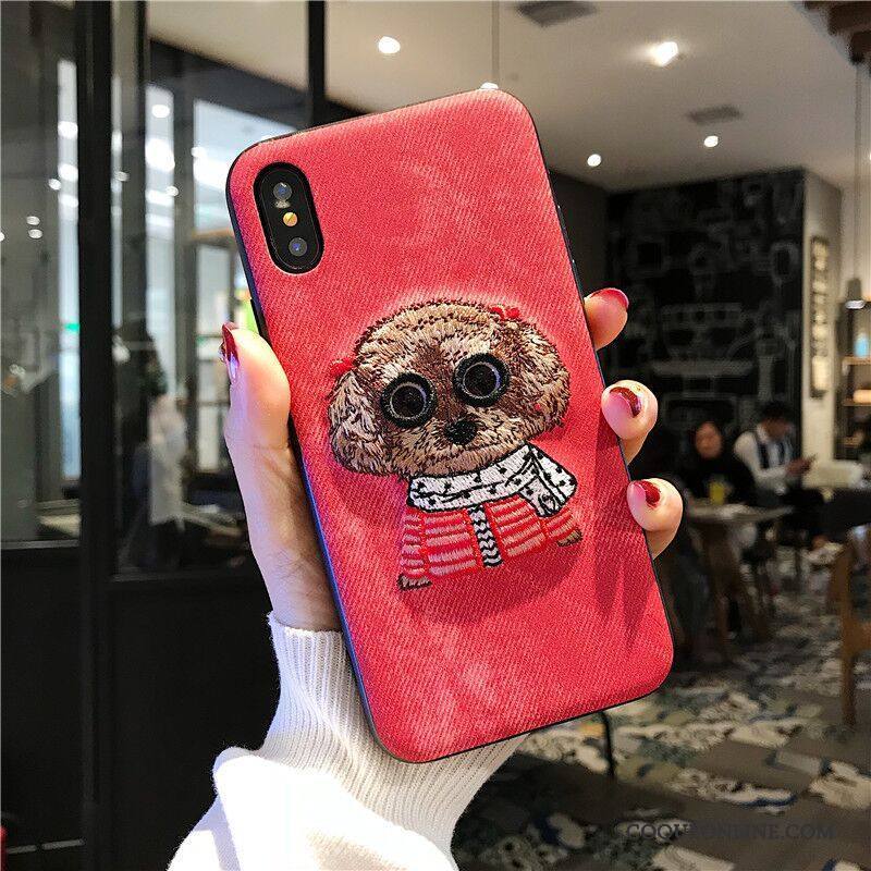 iPhone X Coque Marque De Tendance Silicone Broderie Étui Incassable Tout Compris Rouge