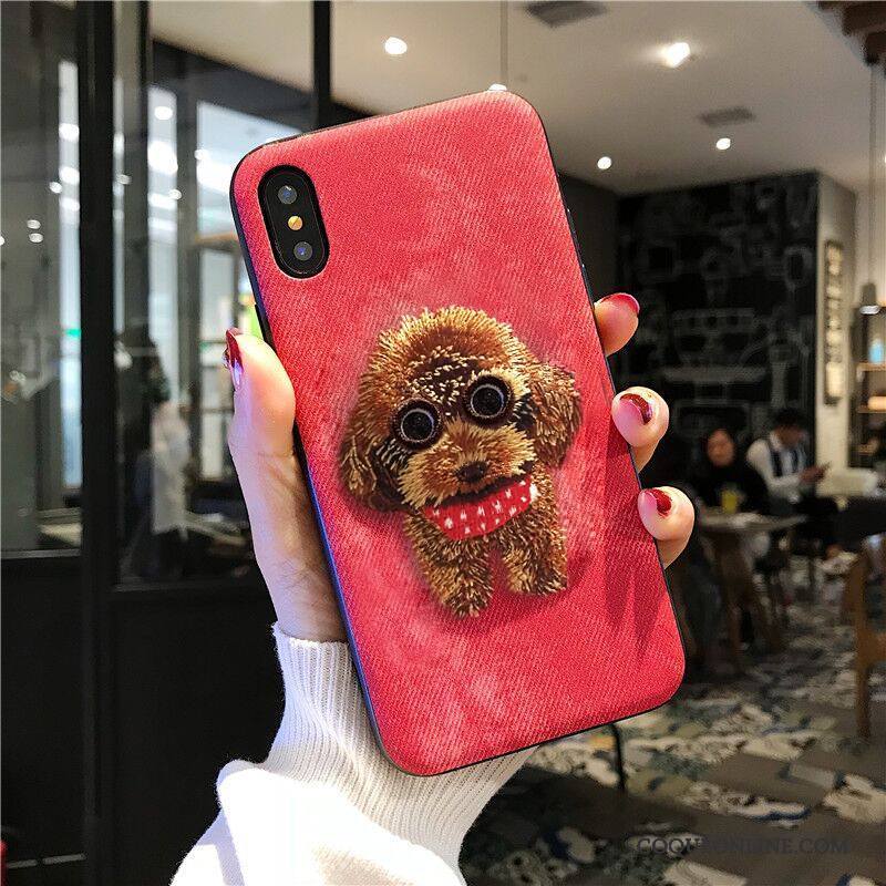 iPhone X Coque Marque De Tendance Silicone Broderie Étui Incassable Tout Compris Rouge