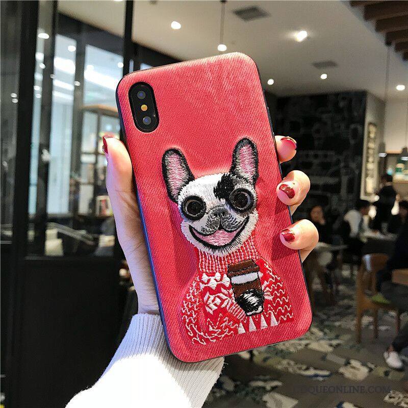 iPhone X Coque Marque De Tendance Silicone Broderie Étui Incassable Tout Compris Rouge