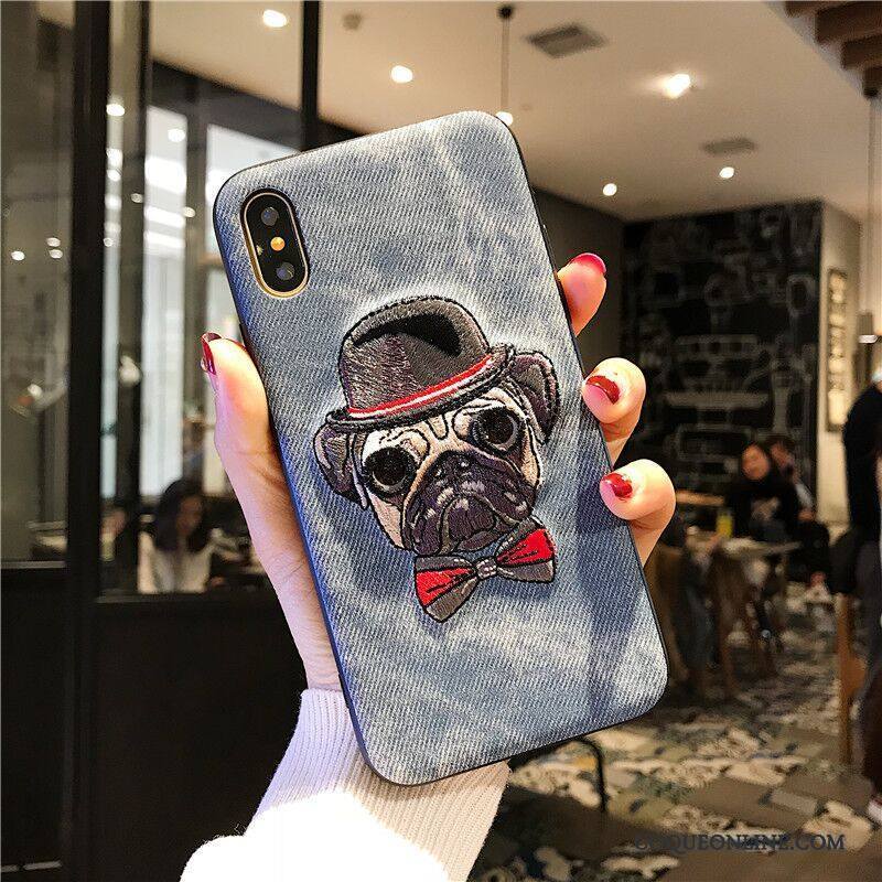 iPhone X Coque Marque De Tendance Silicone Broderie Étui Incassable Tout Compris Rouge