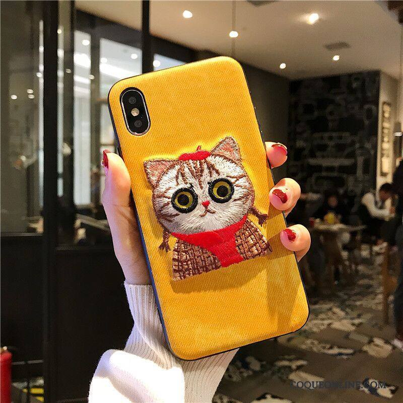 iPhone X Coque Marque De Tendance Silicone Broderie Étui Incassable Tout Compris Rouge