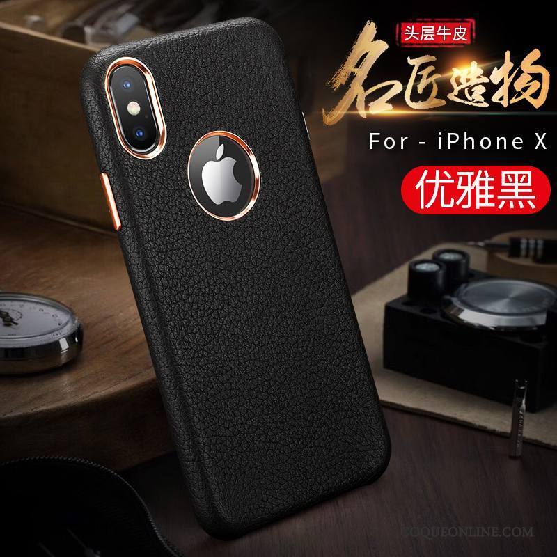 iPhone X Coque Noir Cuir Véritable Étui Business Luxe Incassable Nouveau