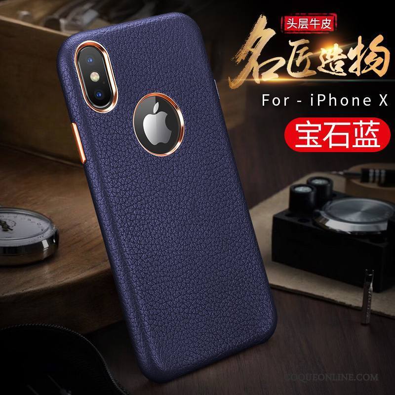 iPhone X Coque Noir Cuir Véritable Étui Business Luxe Incassable Nouveau