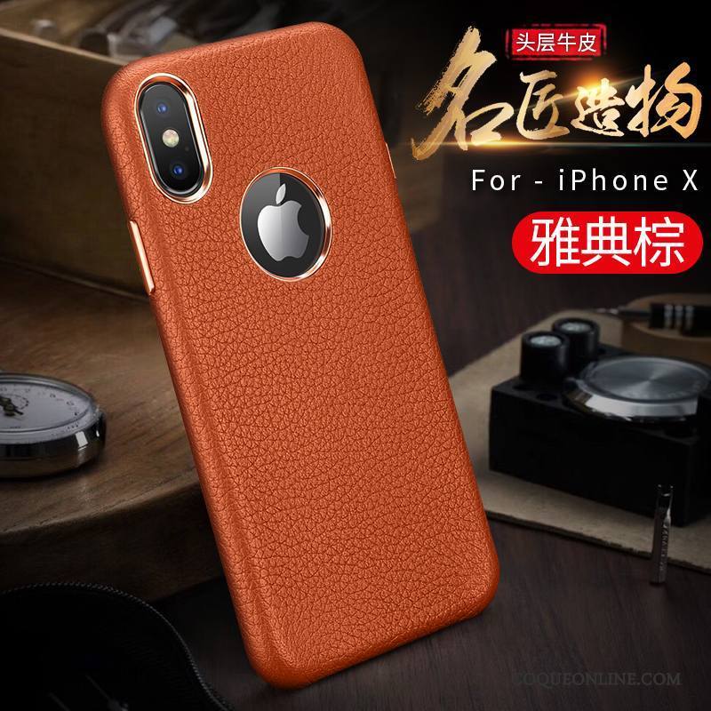 iPhone X Coque Noir Cuir Véritable Étui Business Luxe Incassable Nouveau