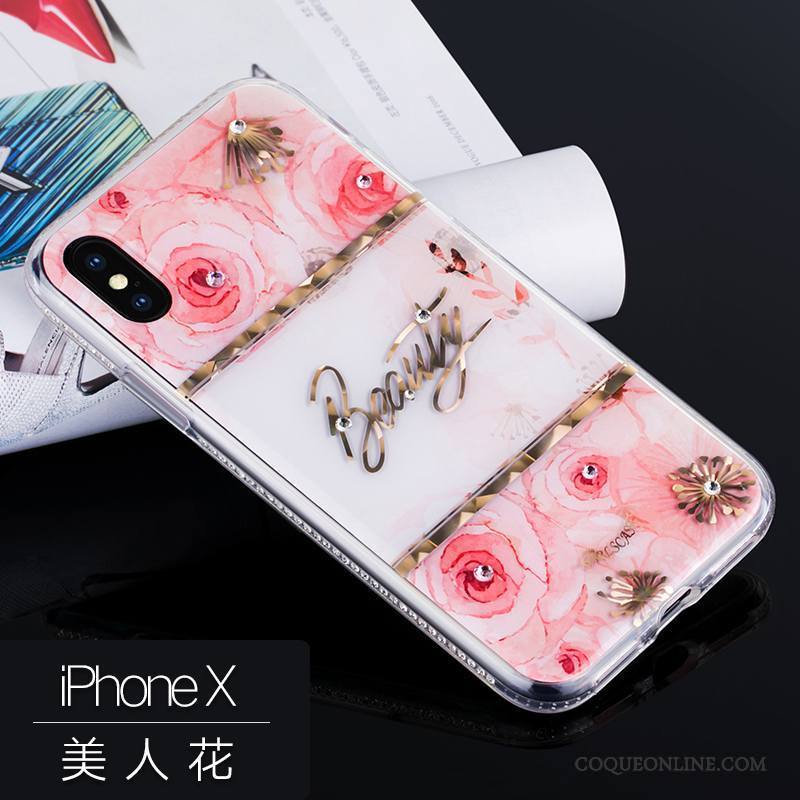 iPhone X Coque Nouveau Incassable Rose Marque De Tendance Personnalité Luxe Silicone