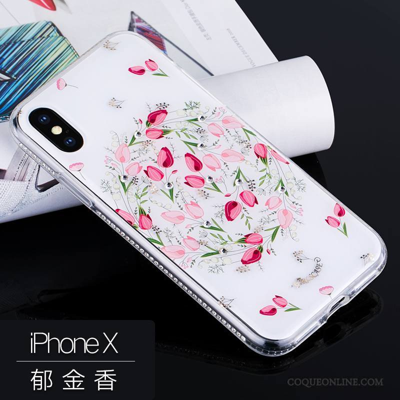 iPhone X Coque Nouveau Incassable Rose Marque De Tendance Personnalité Luxe Silicone