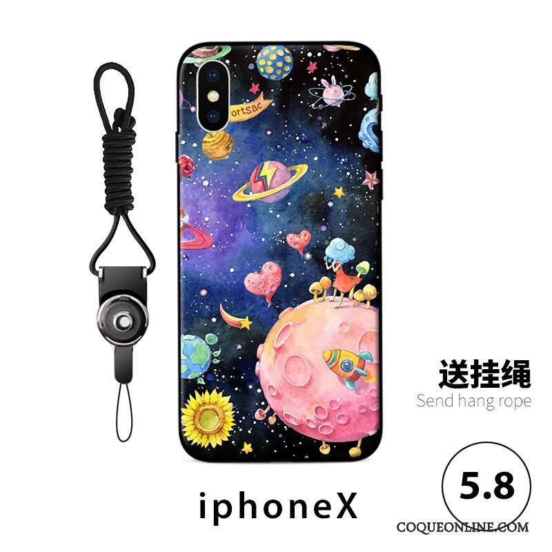 iPhone X Coque Ornements Suspendus Personnalité Tout Compris Gaufrage Incassable Vert Tendance