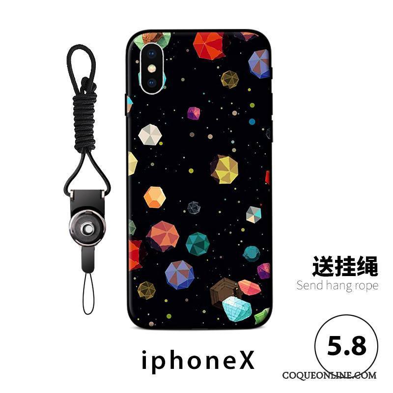 iPhone X Coque Ornements Suspendus Personnalité Tout Compris Gaufrage Incassable Vert Tendance