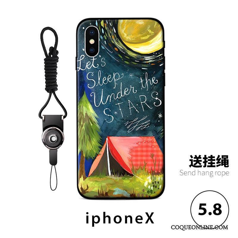 iPhone X Coque Ornements Suspendus Personnalité Tout Compris Gaufrage Incassable Vert Tendance