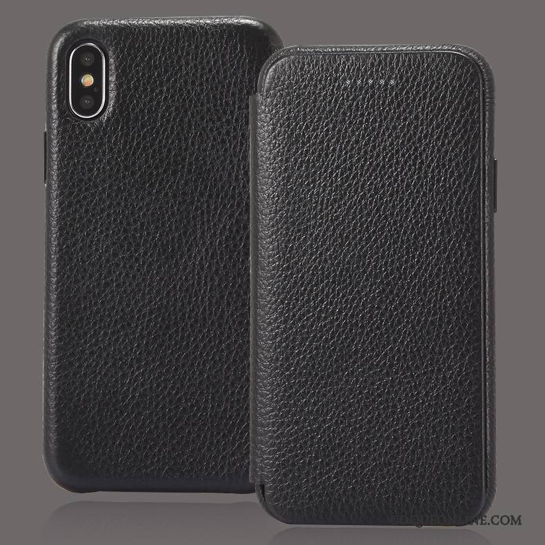 iPhone X Coque Protection Business Carte Cuir Véritable Dormance Housse Incassable