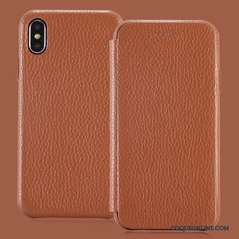 iPhone X Coque Protection Business Carte Cuir Véritable Dormance Housse Incassable