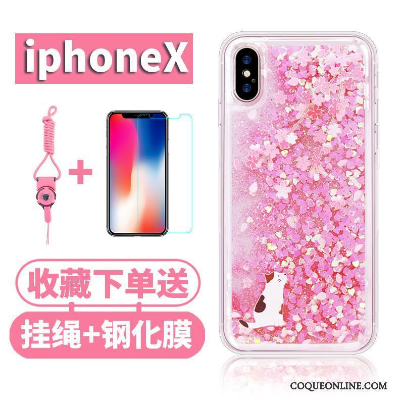 iPhone X Coque Quicksand Nouveau Liquide Transparent Tout Compris Étui Ornements Suspendus