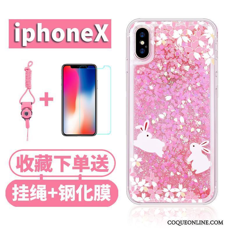 iPhone X Coque Quicksand Nouveau Liquide Transparent Tout Compris Étui Ornements Suspendus