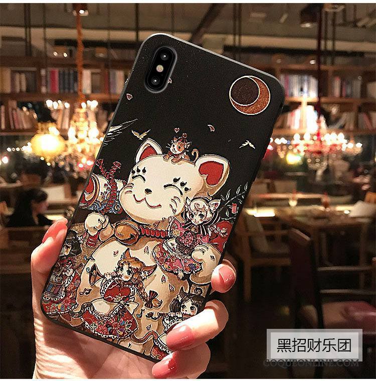 iPhone X Coque Rouge Créatif Gaufrage Chat Peinture Charmant Richesse