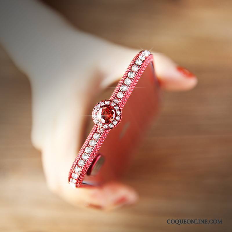 iPhone X Coque Rouge Incassable Métal Nouveau Étui Tendance Incruster Strass