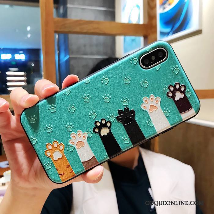 iPhone X Coque Soie Mulberry Dessin Animé Rose Incassable Chat Créatif Gaufrage