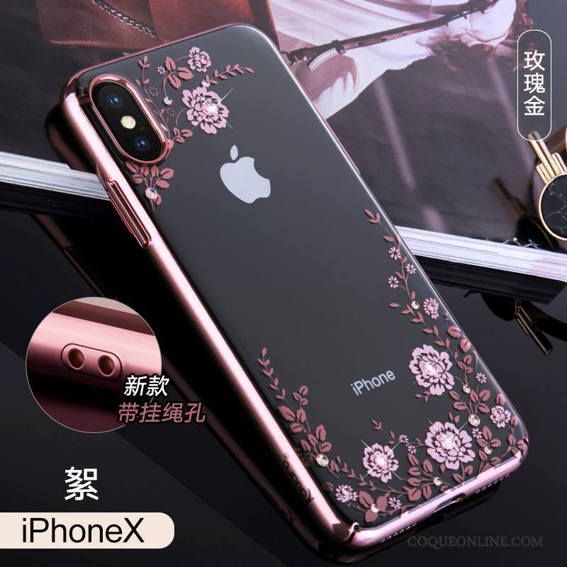 iPhone X Coque Strass Tout Compris Incassable Noir Marque De Tendance Or Étui