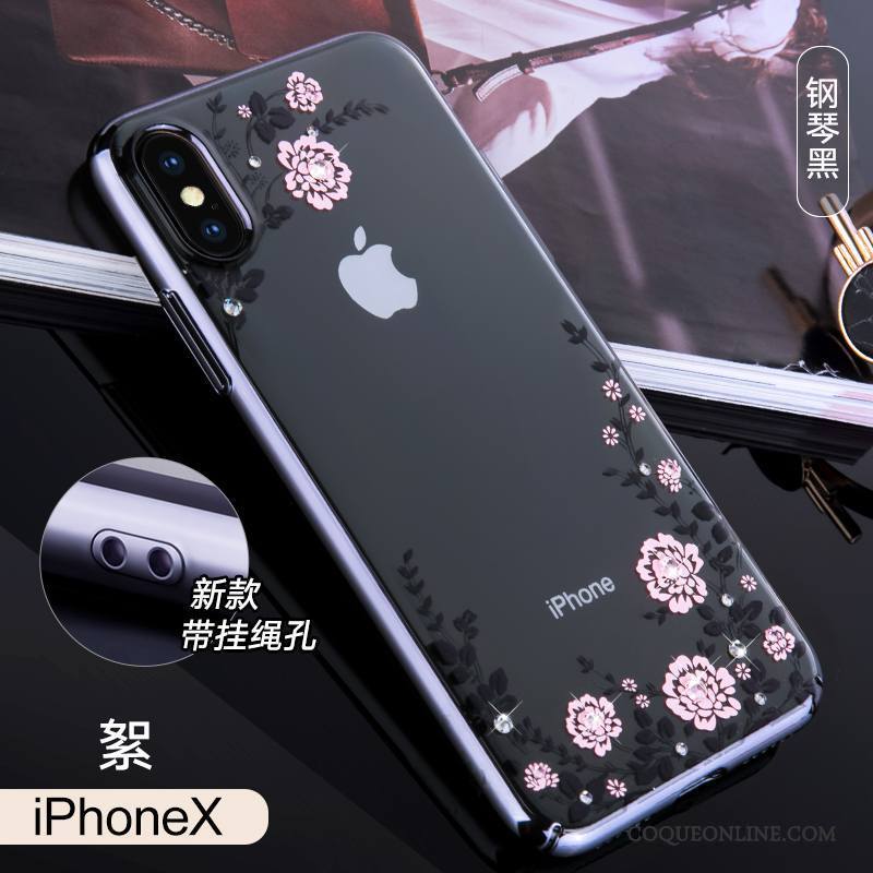 iPhone X Coque Strass Tout Compris Incassable Noir Marque De Tendance Or Étui