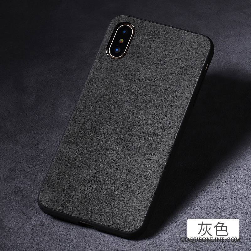 iPhone X Coque Tendance Nouveau Tout Compris Gris Net Rouge Silicone Daim Fourrure