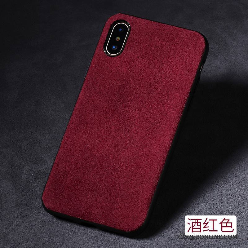 iPhone X Coque Tendance Nouveau Tout Compris Gris Net Rouge Silicone Daim Fourrure