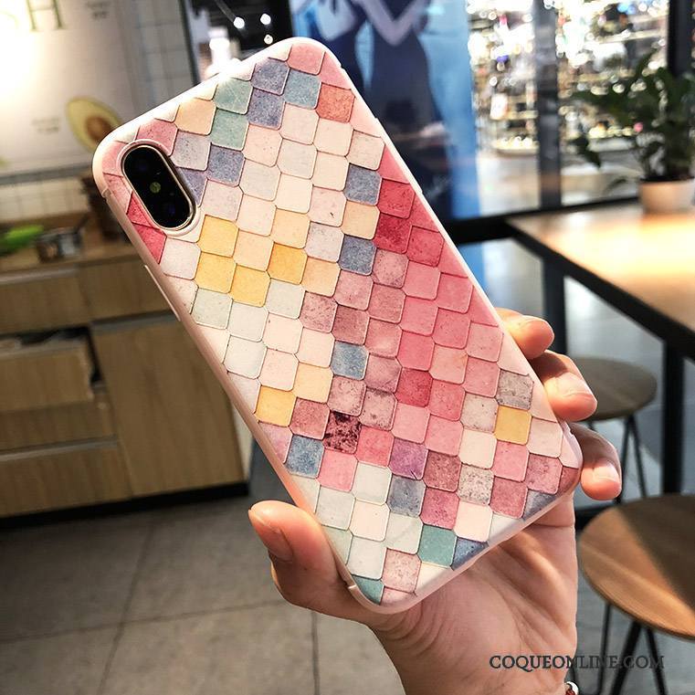 iPhone X Gaufrage Coque De Téléphone Fluide Doux Incassable Tout Compris Rose Nouveau