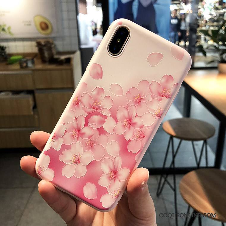 iPhone X Gaufrage Coque De Téléphone Fluide Doux Incassable Tout Compris Rose Nouveau
