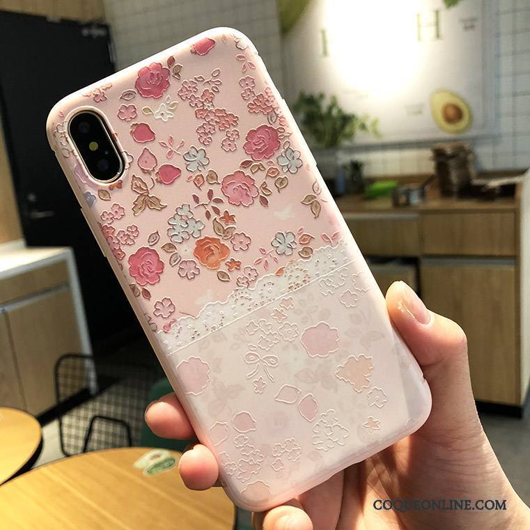 iPhone X Gaufrage Coque De Téléphone Fluide Doux Incassable Tout Compris Rose Nouveau