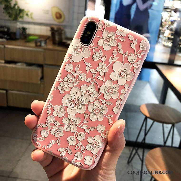 iPhone X Gaufrage Coque De Téléphone Fluide Doux Incassable Tout Compris Rose Nouveau
