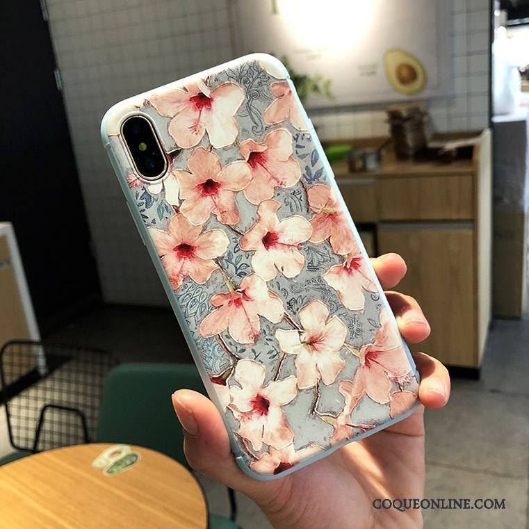 iPhone X Gaufrage Coque De Téléphone Fluide Doux Incassable Tout Compris Rose Nouveau