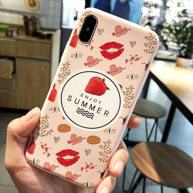 iPhone X Gaufrage Coque De Téléphone Fluide Doux Incassable Tout Compris Rose Nouveau