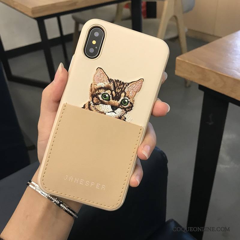 iPhone X Jaune Silicone Broderie Coque De Téléphone Étui Qualité Vert