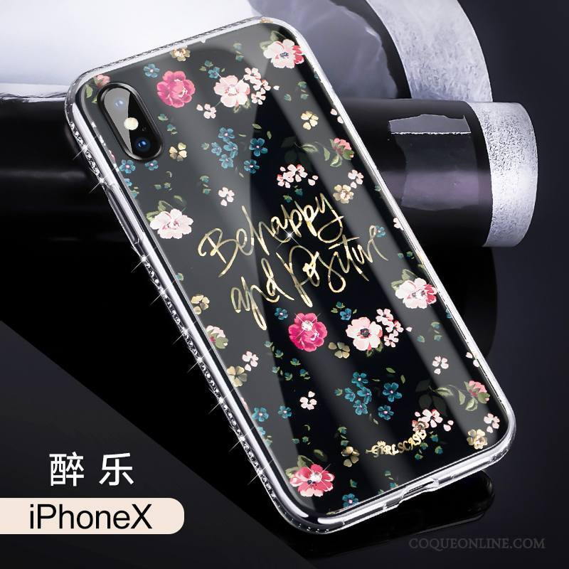 iPhone X Marque De Tendance Nouveau Incassable Coque De Téléphone Strass Noir Tout Compris