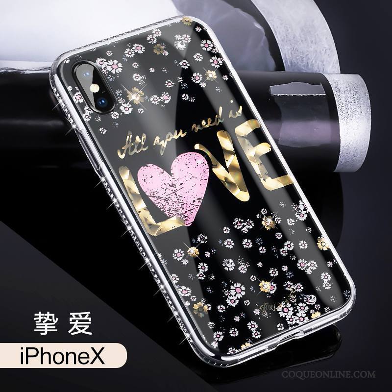 iPhone X Marque De Tendance Nouveau Incassable Coque De Téléphone Strass Noir Tout Compris