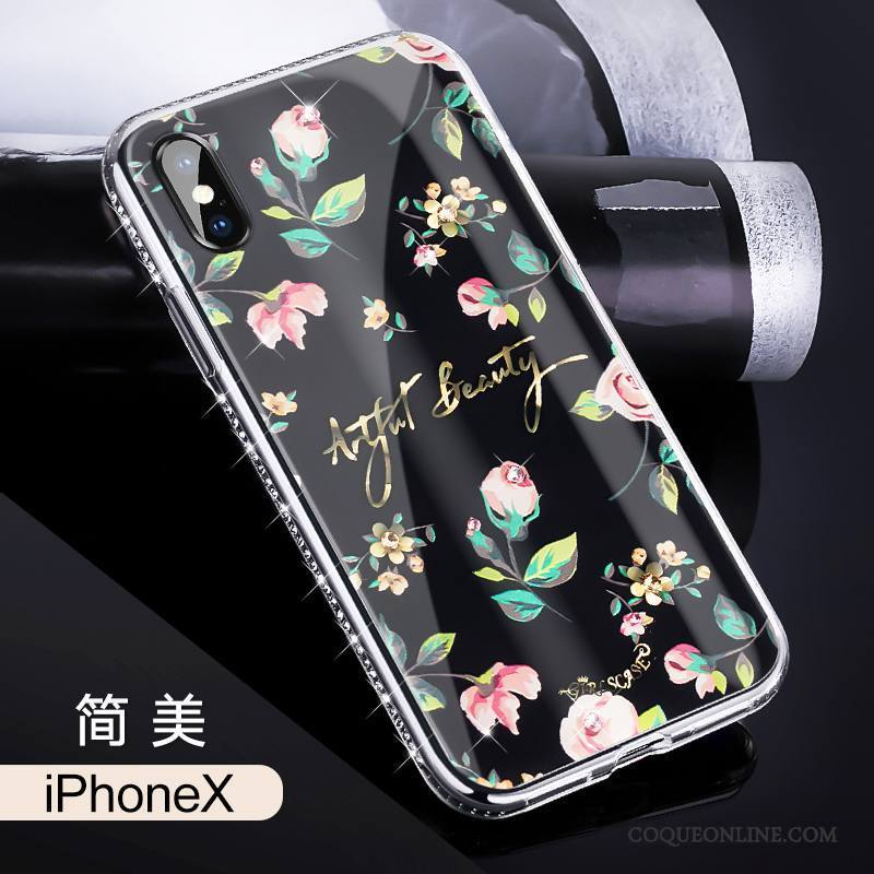 iPhone X Marque De Tendance Nouveau Incassable Coque De Téléphone Strass Noir Tout Compris