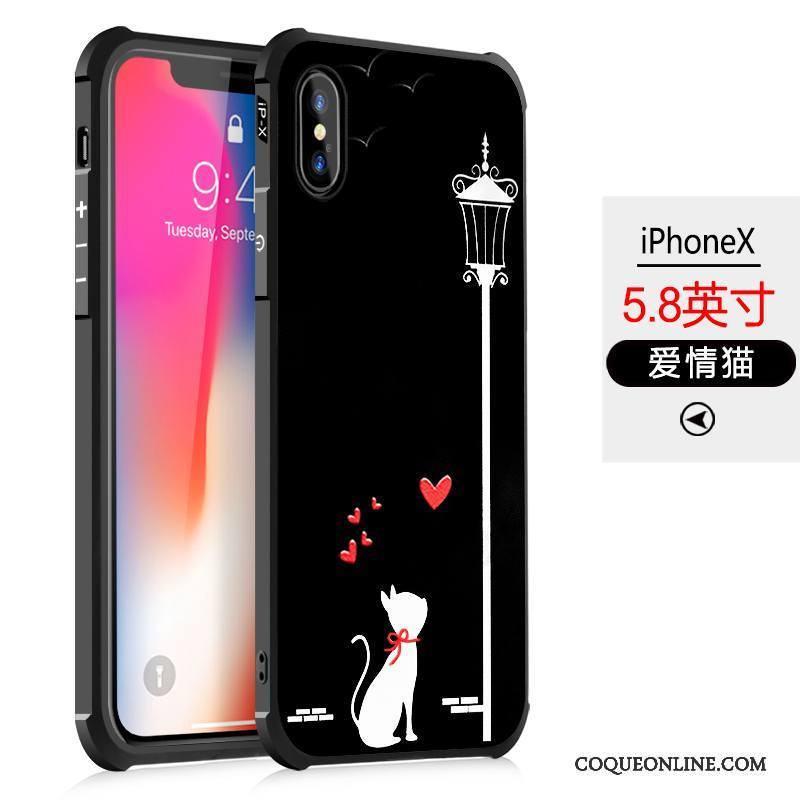 iPhone X Noir Étui Silicone Peinture Fluide Doux Incassable Coque